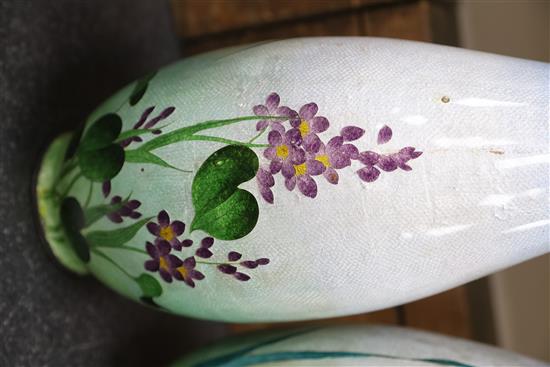 A pair of large Japanese ginbari cloisonne enamel bottle vases, c.1910, vases H.61.5cm, some cracks to enamel